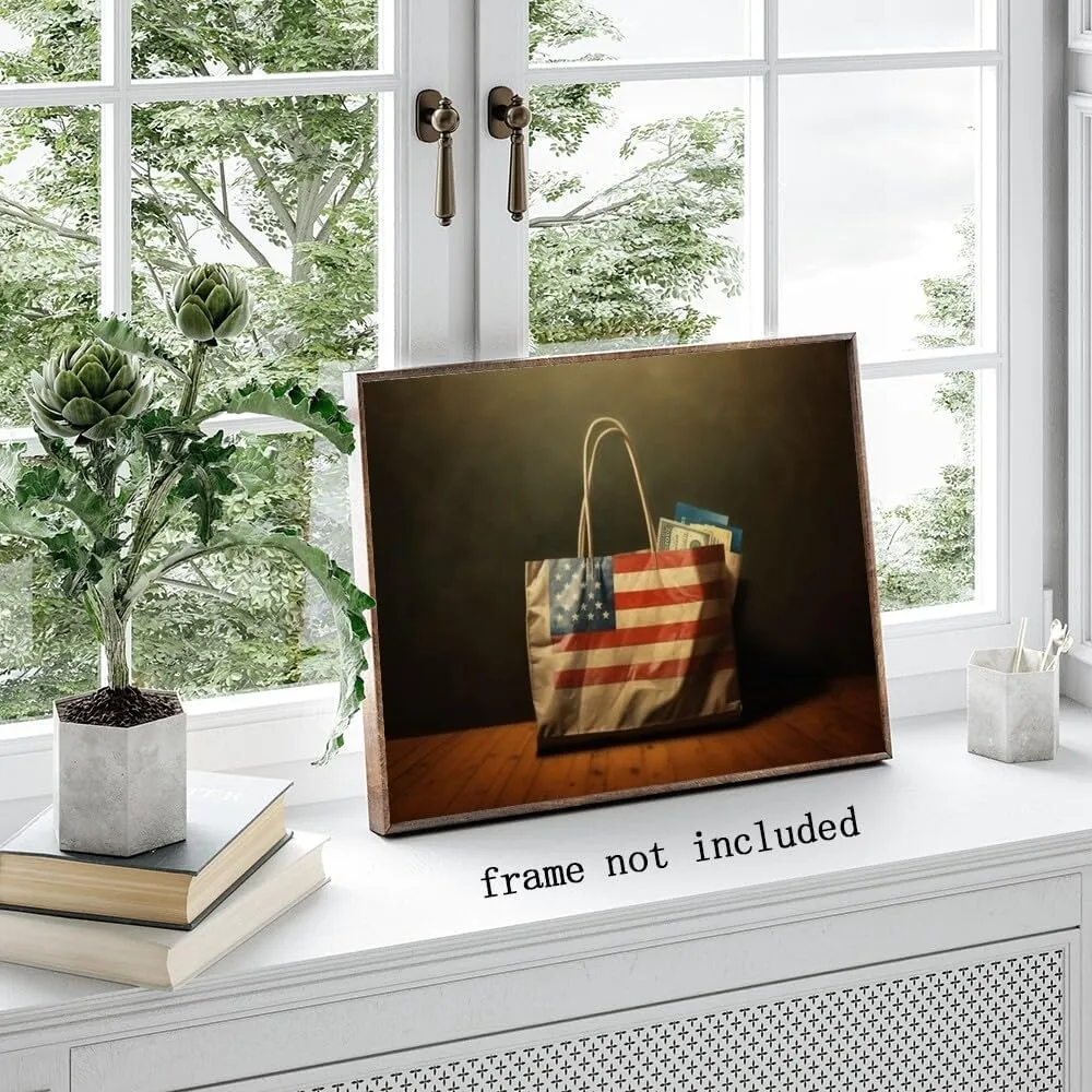American Flag Mall Shopping Bag Poster Decorative Painting Holiday Gift HD Picture Modern Aesthetics Mural Canvas Wall Art Unframed8x12inch