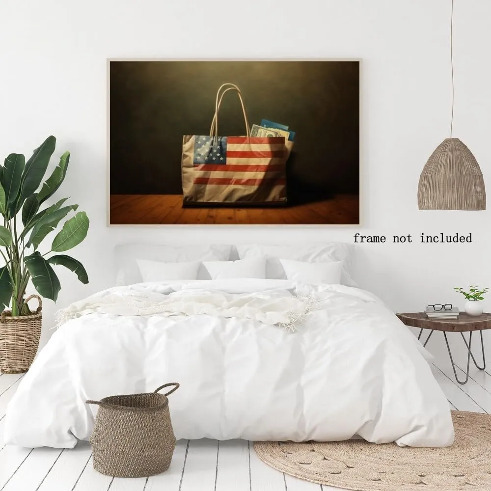 American Flag Mall Shopping Bag Poster Decorative Painting Holiday Gift HD Picture Modern Aesthetics Mural Canvas Wall Art Unframed8x12inch