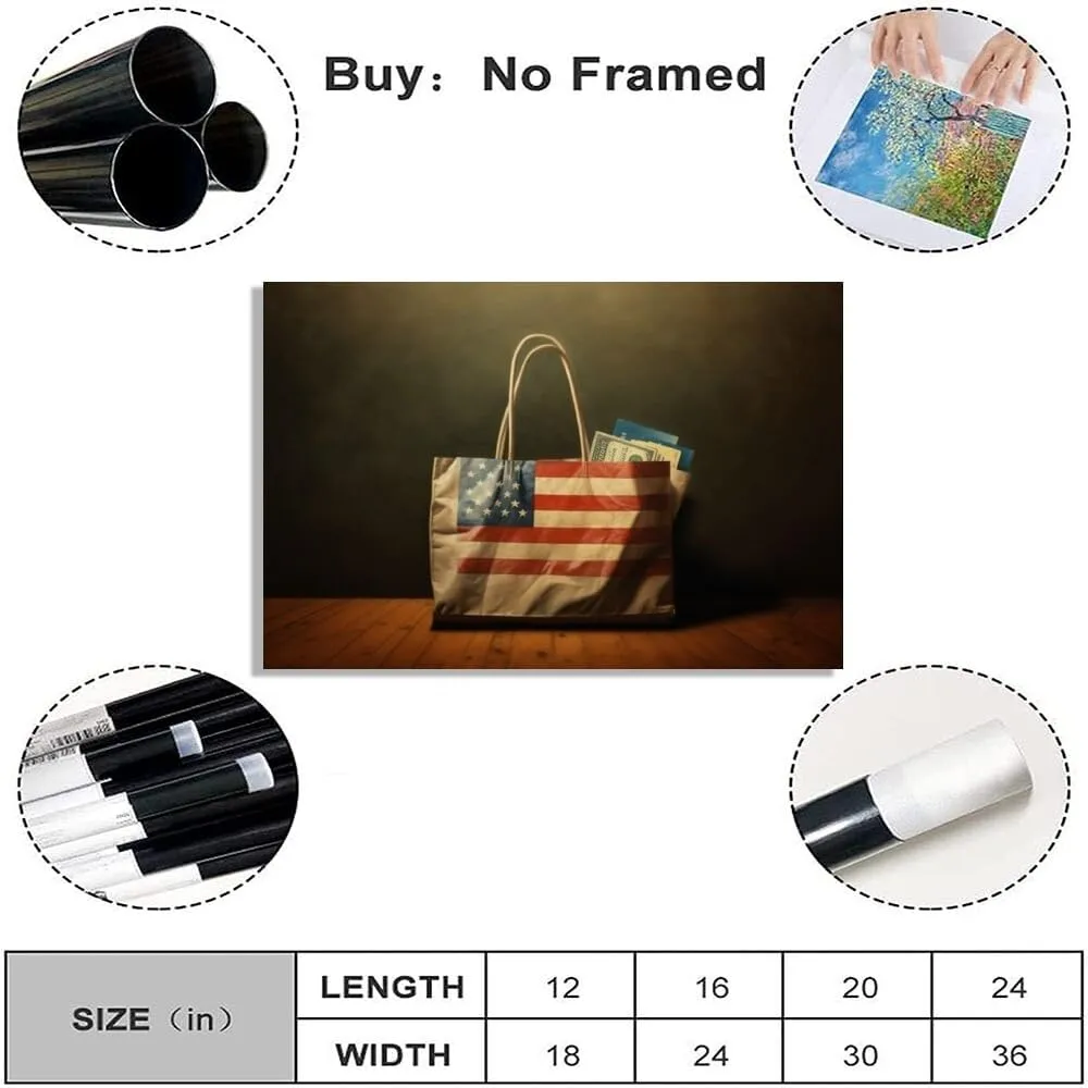 American Flag Mall Shopping Bag Poster Decorative Painting Holiday Gift HD Picture Modern Aesthetics Mural Canvas Wall Art Unframed8x12inch