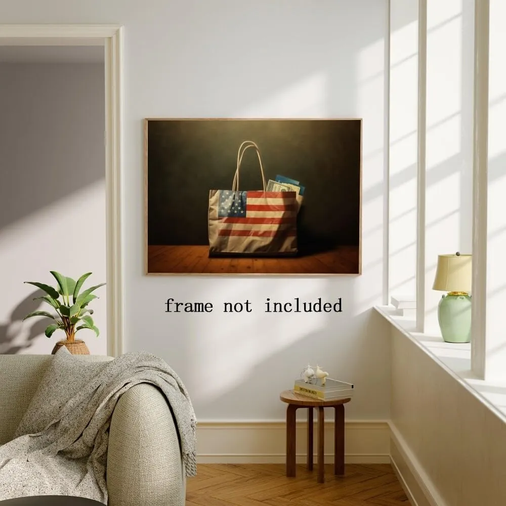 American Flag Mall Shopping Bag Poster Decorative Painting Holiday Gift HD Picture Modern Aesthetics Mural Canvas Wall Art Unframed8x12inch