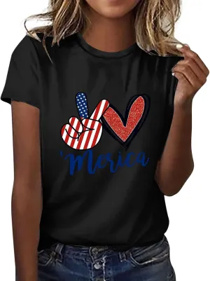 American Flag Shirt Women Independence Shirt Women Graphic T Shirts for Women Top Crewneck