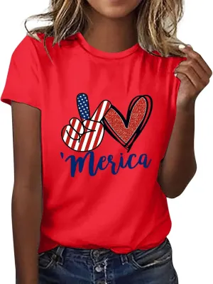 American Flag Shirt Women Independence Shirt Women Graphic T Shirts for Women Top Crewneck