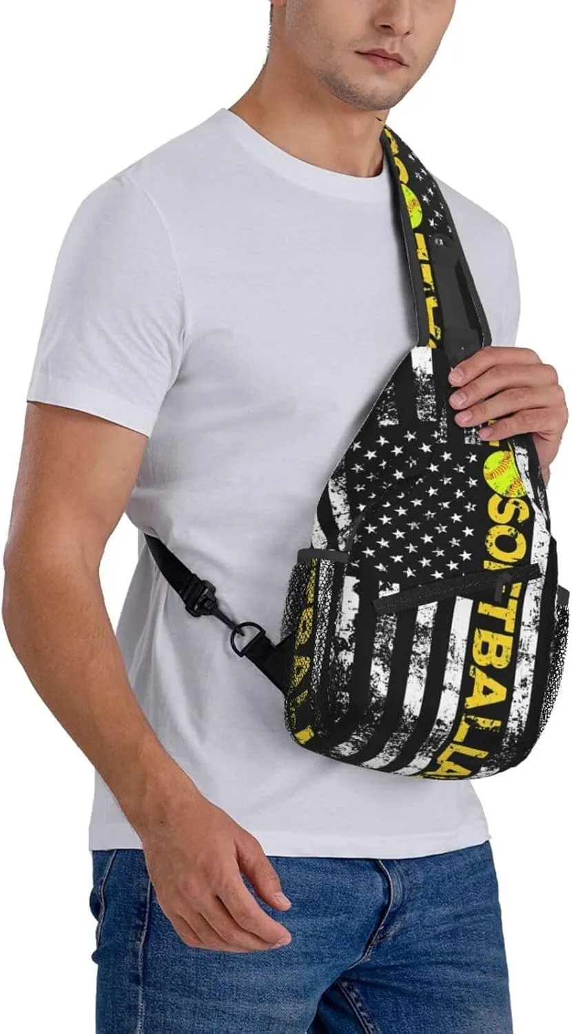 American Flag Swimming Team Sling Bag Adjustable Chest Bags Casual Crossbody Bag Travel Shoulder Backpack