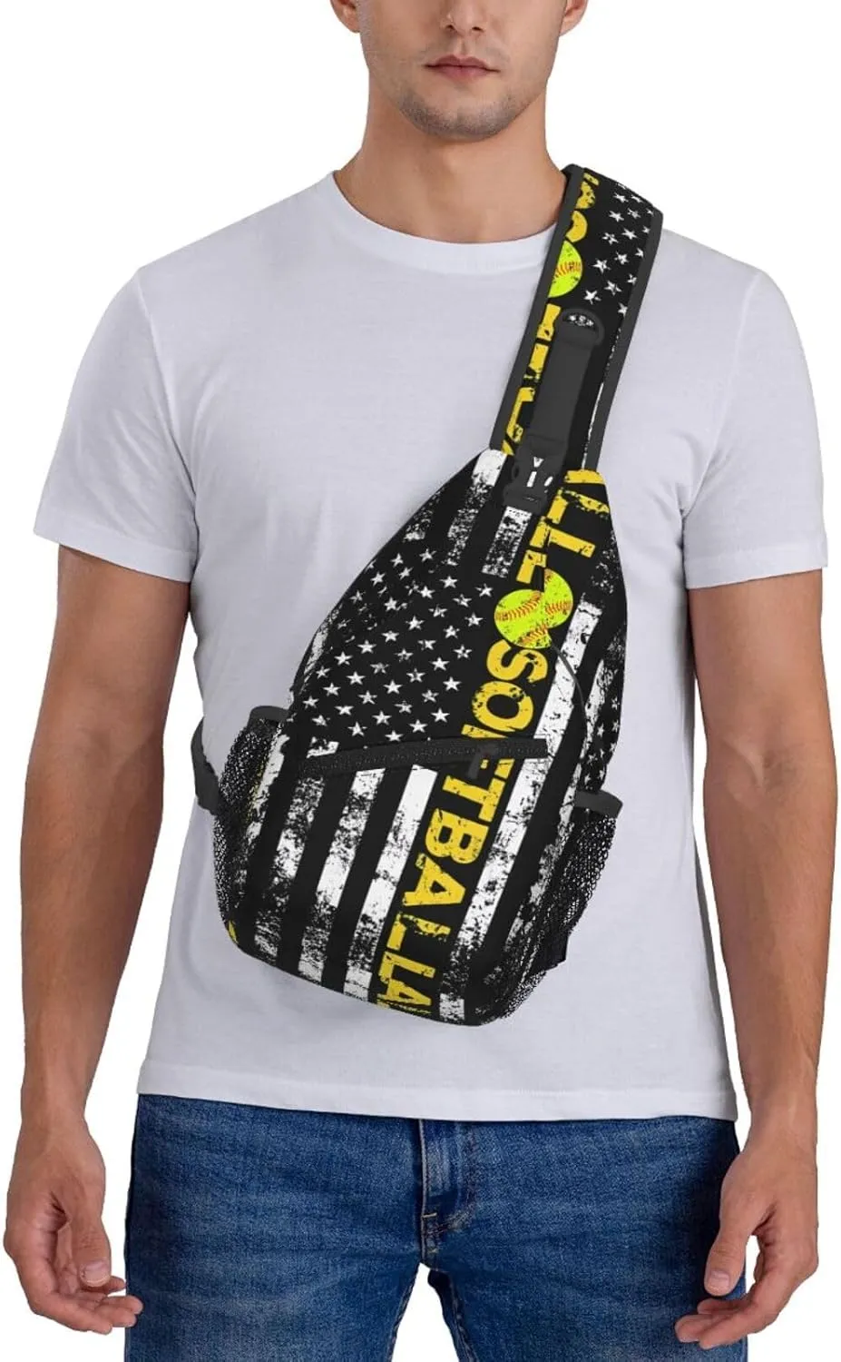 American Flag Swimming Team Sling Bag Adjustable Chest Bags Casual Crossbody Bag Travel Shoulder Backpack