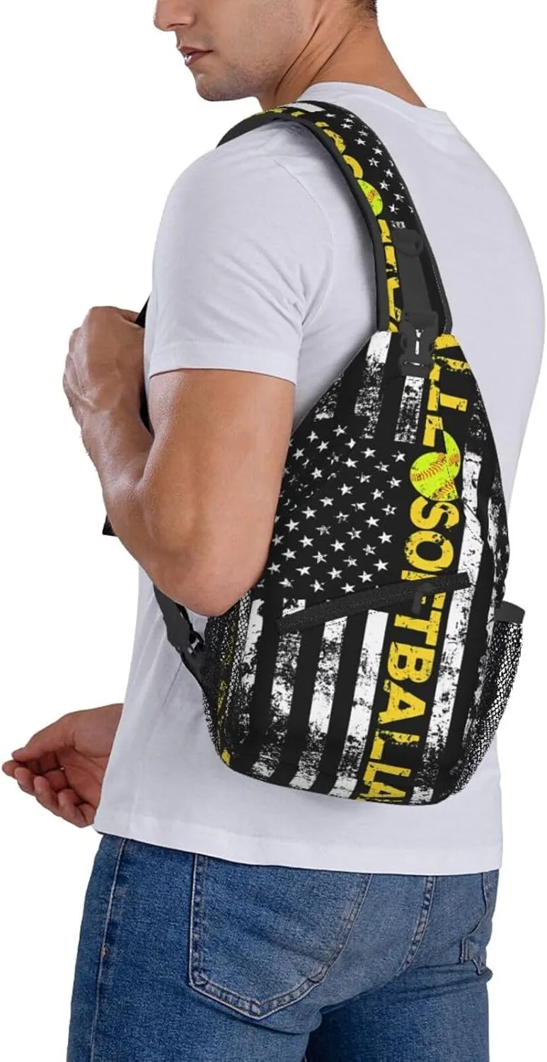 American Flag Swimming Team Sling Bag Adjustable Chest Bags Casual Crossbody Bag Travel Shoulder Backpack