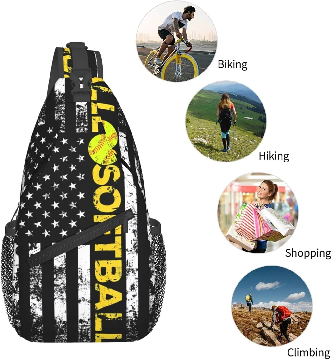 American Flag Swimming Team Sling Bag Adjustable Chest Bags Casual Crossbody Bag Travel Shoulder Backpack