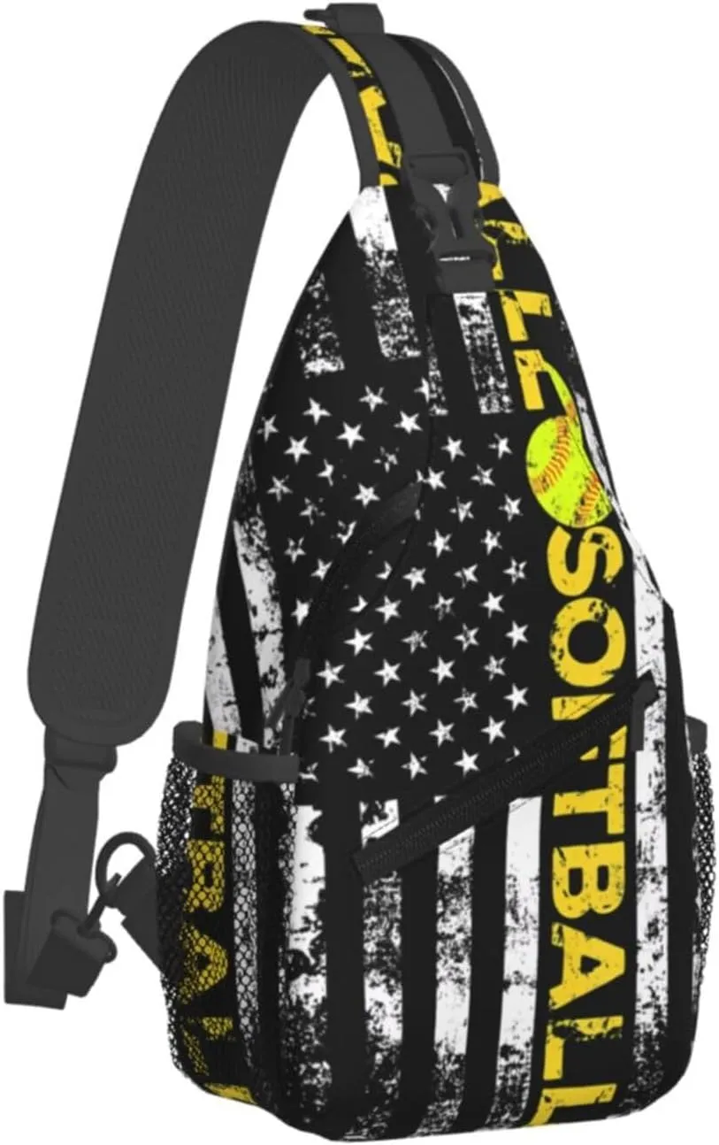 American Flag Swimming Team Sling Bag Adjustable Chest Bags Casual Crossbody Bag Travel Shoulder Backpack