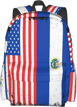 American Salvadorian Flag Salvadoreños Roots Casual Backpack Large Capacity Travel Backpacks Laptop Daypack Commuter Rucksack Adjustable Strap Sports Bags for Hiking Biking