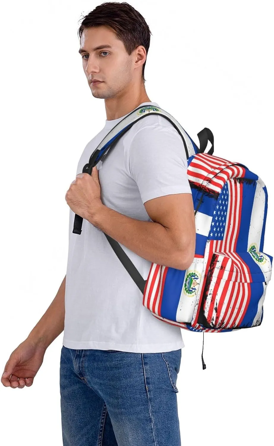 American Salvadorian Flag Salvadoreños Roots Casual Backpack Large Capacity Travel Backpacks Laptop Daypack Commuter Rucksack Adjustable Strap Sports Bags for Hiking Biking