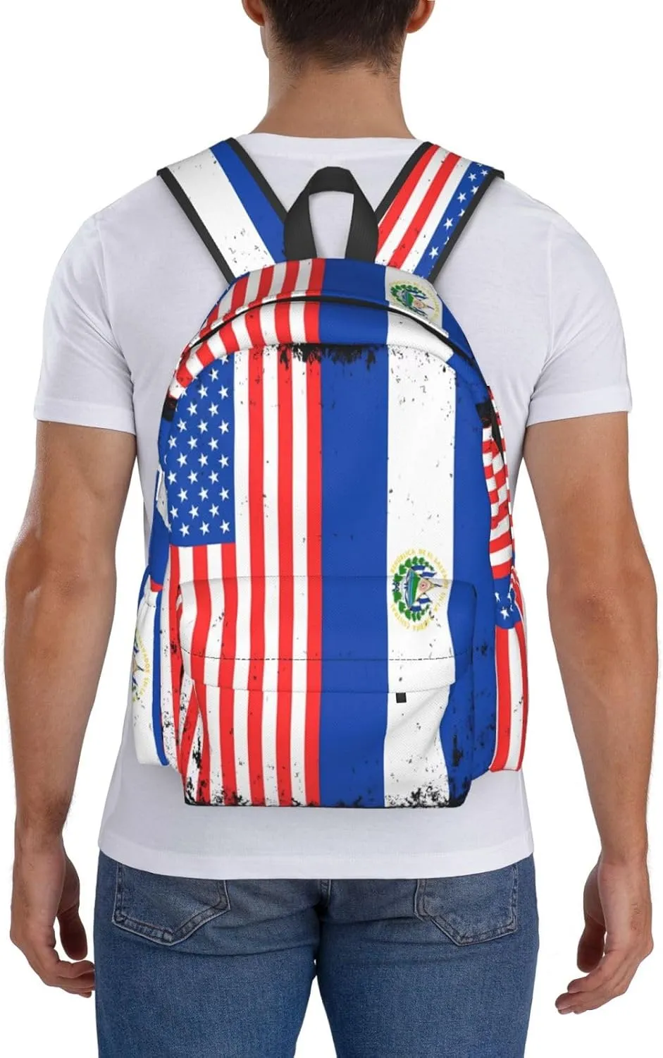 American Salvadorian Flag Salvadoreños Roots Casual Backpack Large Capacity Travel Backpacks Laptop Daypack Commuter Rucksack Adjustable Strap Sports Bags for Hiking Biking