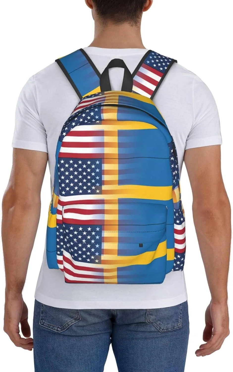 American Swedish Sweden Flag Casual Backpack Large Capacity Travel Backpacks Laptop Daypack Commuter Rucksack Adjustable Strap Sports Bags for Hiking Biking