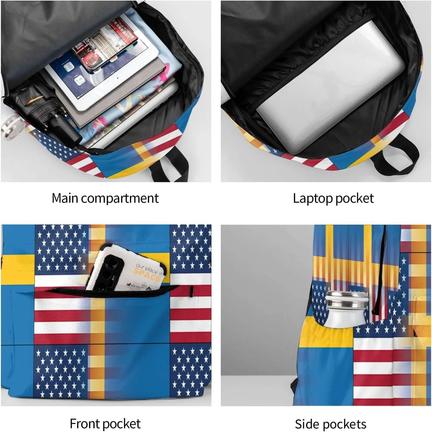American Swedish Sweden Flag Casual Backpack Large Capacity Travel Backpacks Laptop Daypack Commuter Rucksack Adjustable Strap Sports Bags for Hiking Biking