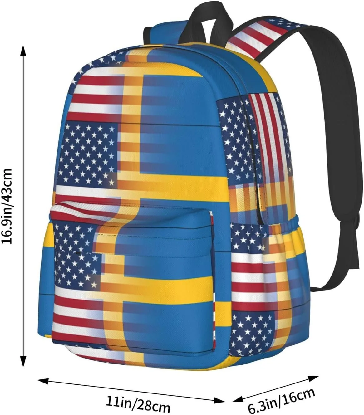 American Swedish Sweden Flag Casual Backpack Large Capacity Travel Backpacks Laptop Daypack Commuter Rucksack Adjustable Strap Sports Bags for Hiking Biking