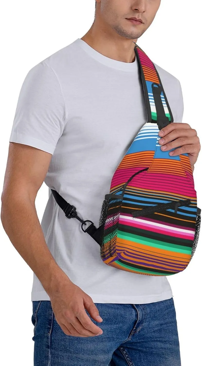 AMRANDOM Chest Daypack Crossbody Sling Bag Men Women Mexican Blanket Stripes Casual Shoulder Backpack