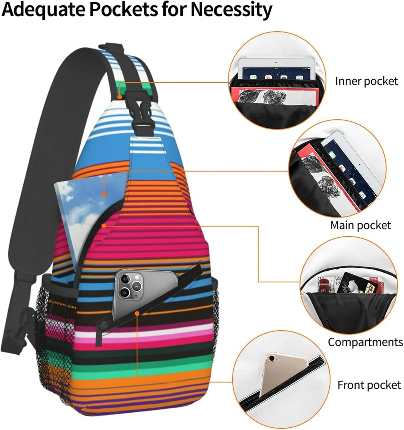 AMRANDOM Chest Daypack Crossbody Sling Bag Men Women Mexican Blanket Stripes Casual Shoulder Backpack