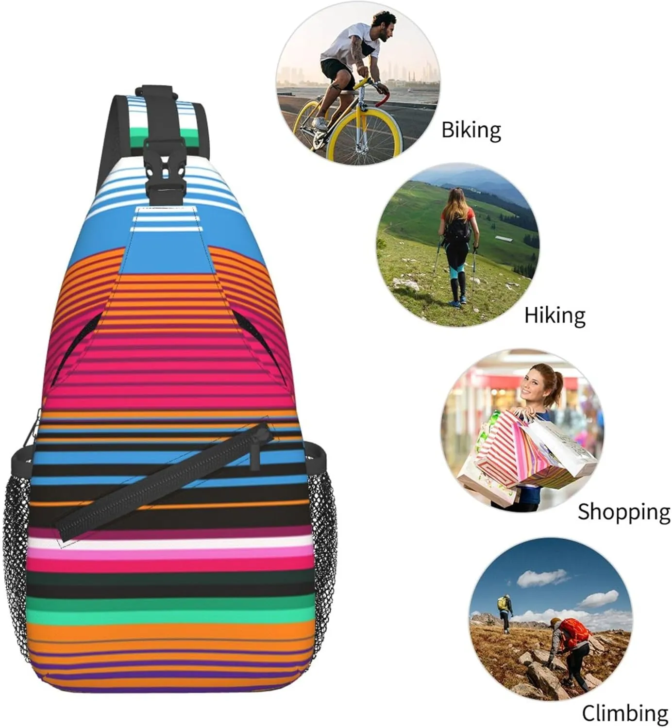 AMRANDOM Chest Daypack Crossbody Sling Bag Men Women Mexican Blanket Stripes Casual Shoulder Backpack