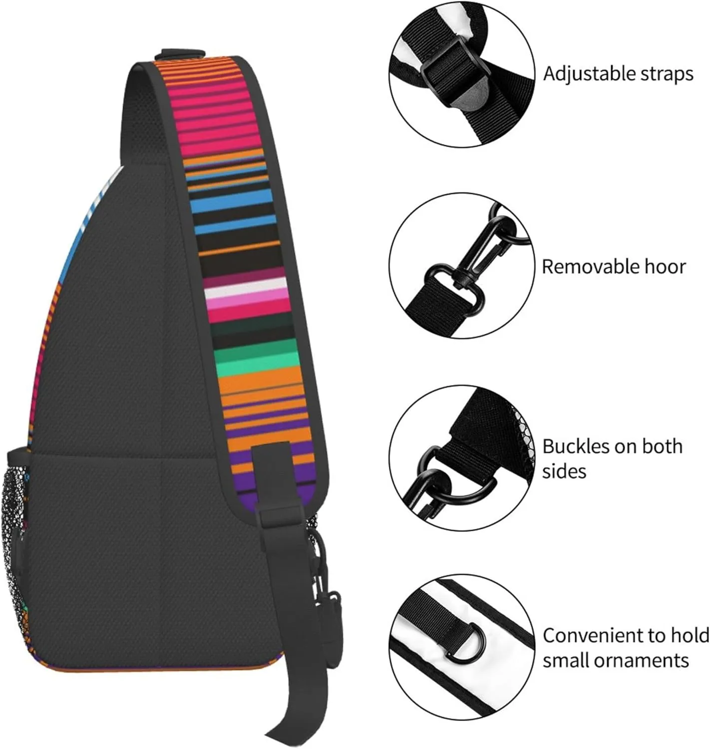 AMRANDOM Chest Daypack Crossbody Sling Bag Men Women Mexican Blanket Stripes Casual Shoulder Backpack