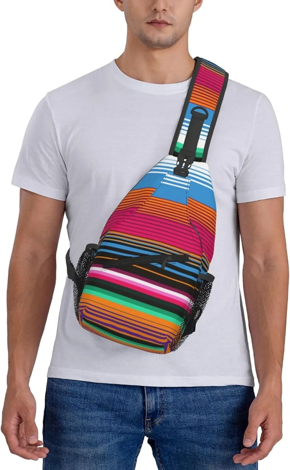 AMRANDOM Chest Daypack Crossbody Sling Bag Men Women Mexican Blanket Stripes Casual Shoulder Backpack