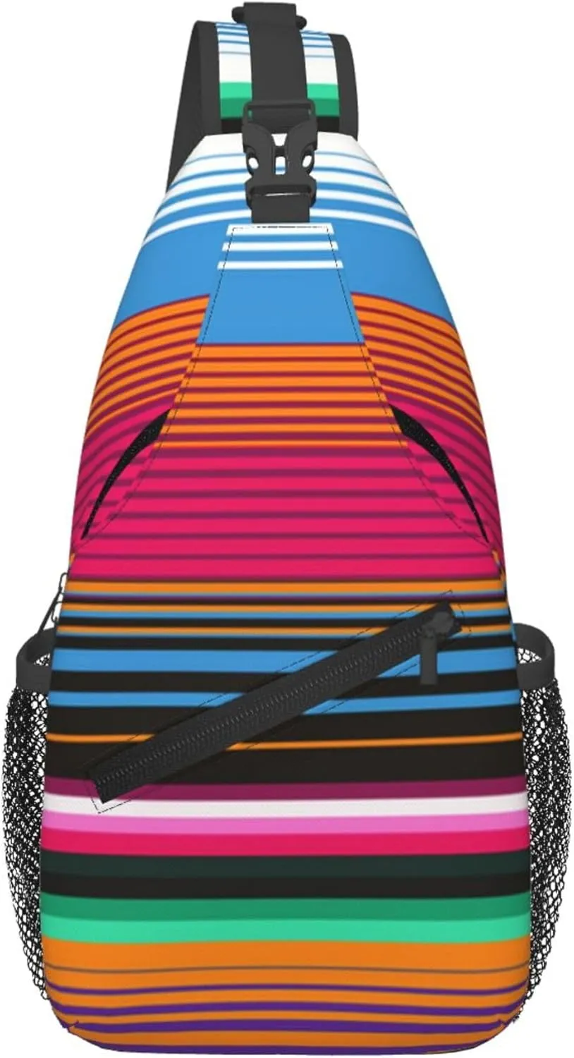 AMRANDOM Chest Daypack Crossbody Sling Bag Men Women Mexican Blanket Stripes Casual Shoulder Backpack