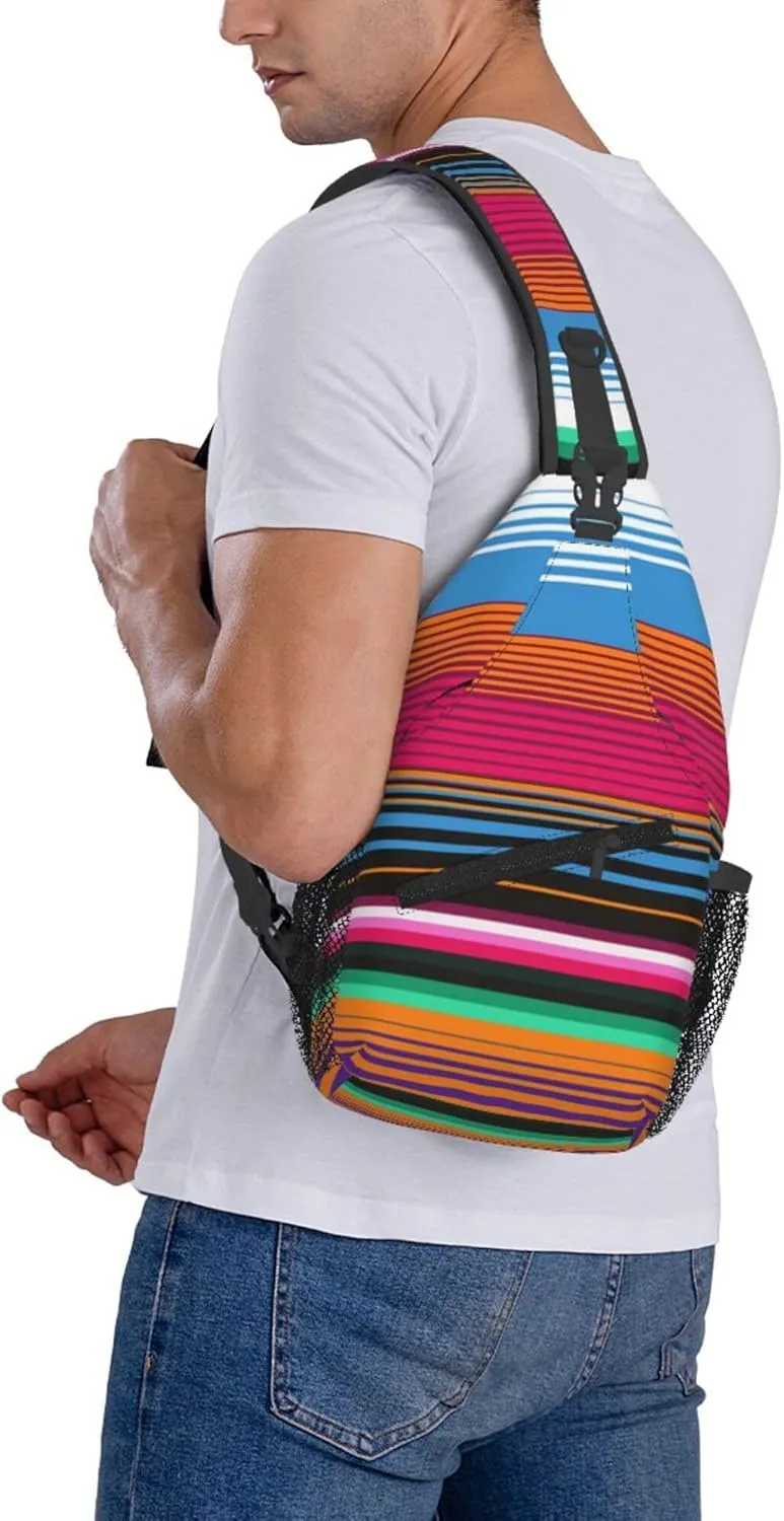 AMRANDOM Chest Daypack Crossbody Sling Bag Men Women Mexican Blanket Stripes Casual Shoulder Backpack