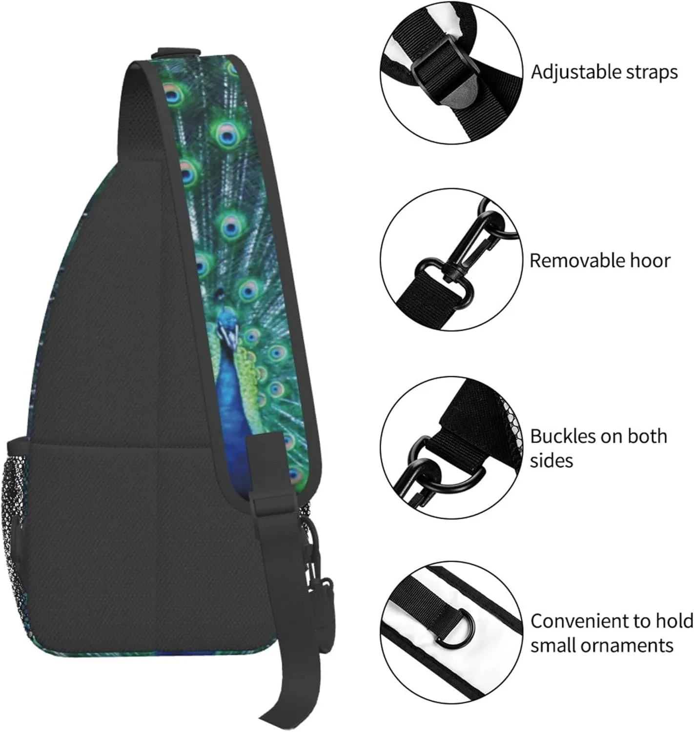 AMRANDOM Crossbody Sling Bag Peacock Feather Chest Bag Running for Men Women Workout Travelling