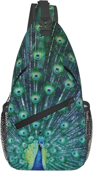 AMRANDOM Crossbody Sling Bag Peacock Feather Chest Bag Running for Men Women Workout Travelling