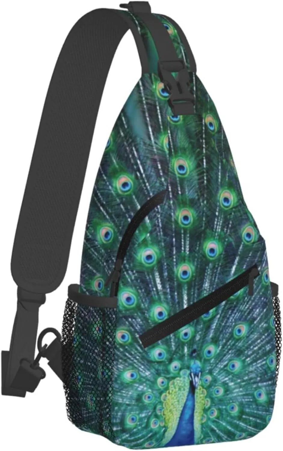 AMRANDOM Crossbody Sling Bag Peacock Feather Chest Bag Running for Men Women Workout Travelling