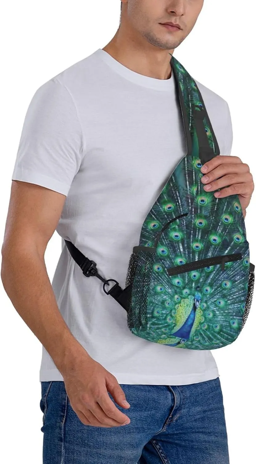 AMRANDOM Crossbody Sling Bag Peacock Feather Chest Bag Running for Men Women Workout Travelling