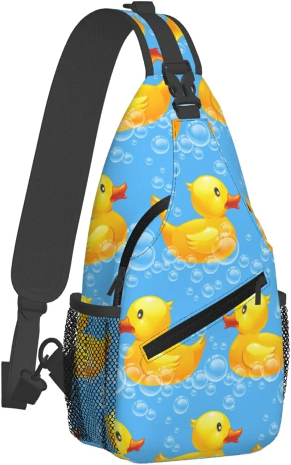 AMRANDOM Cute Funny Yellow Duck Rubber Ducky Sky Blue Sling Backpack Crossbody Shoulder Bag Travel Hiking Daypack Chest Bag