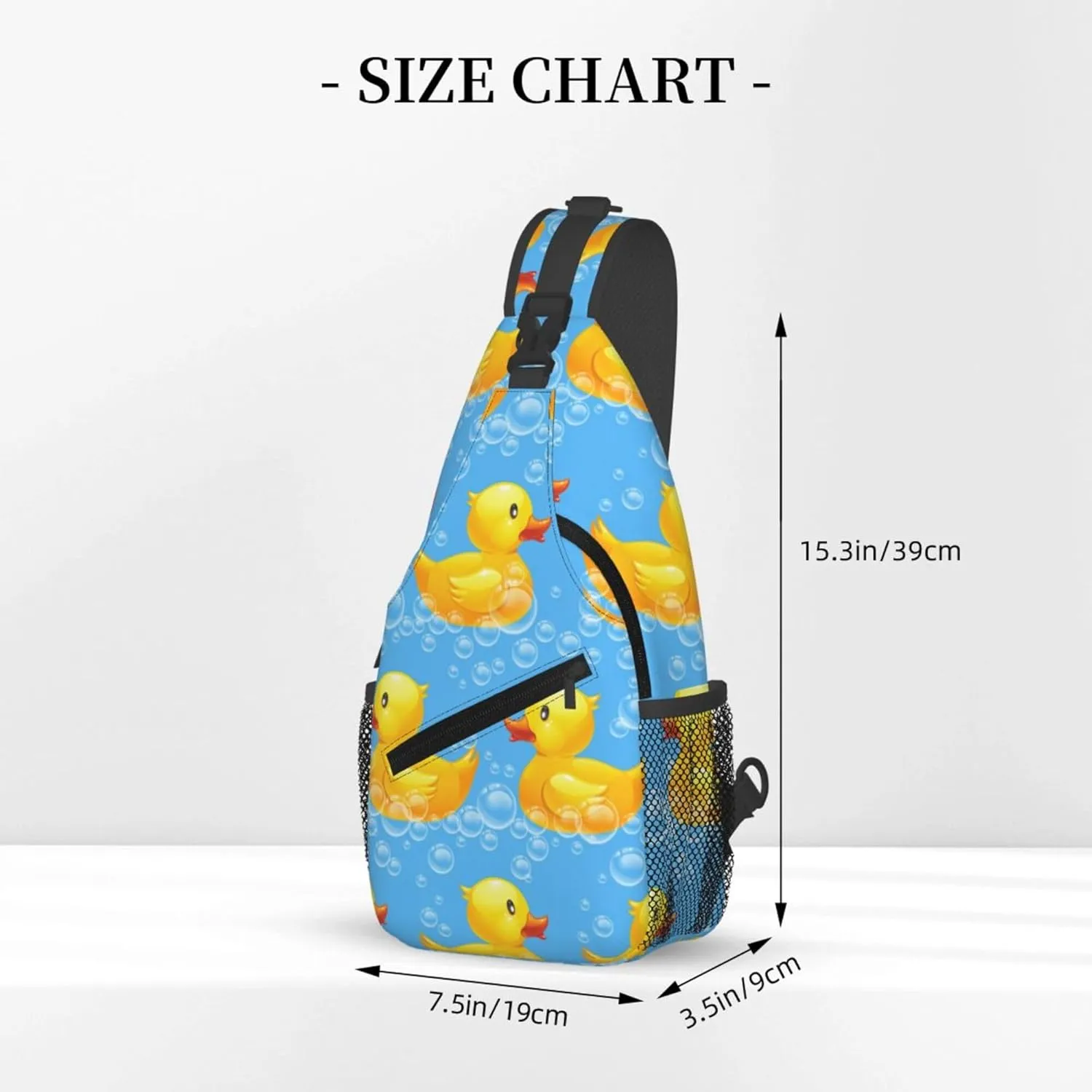 AMRANDOM Cute Funny Yellow Duck Rubber Ducky Sky Blue Sling Backpack Crossbody Shoulder Bag Travel Hiking Daypack Chest Bag