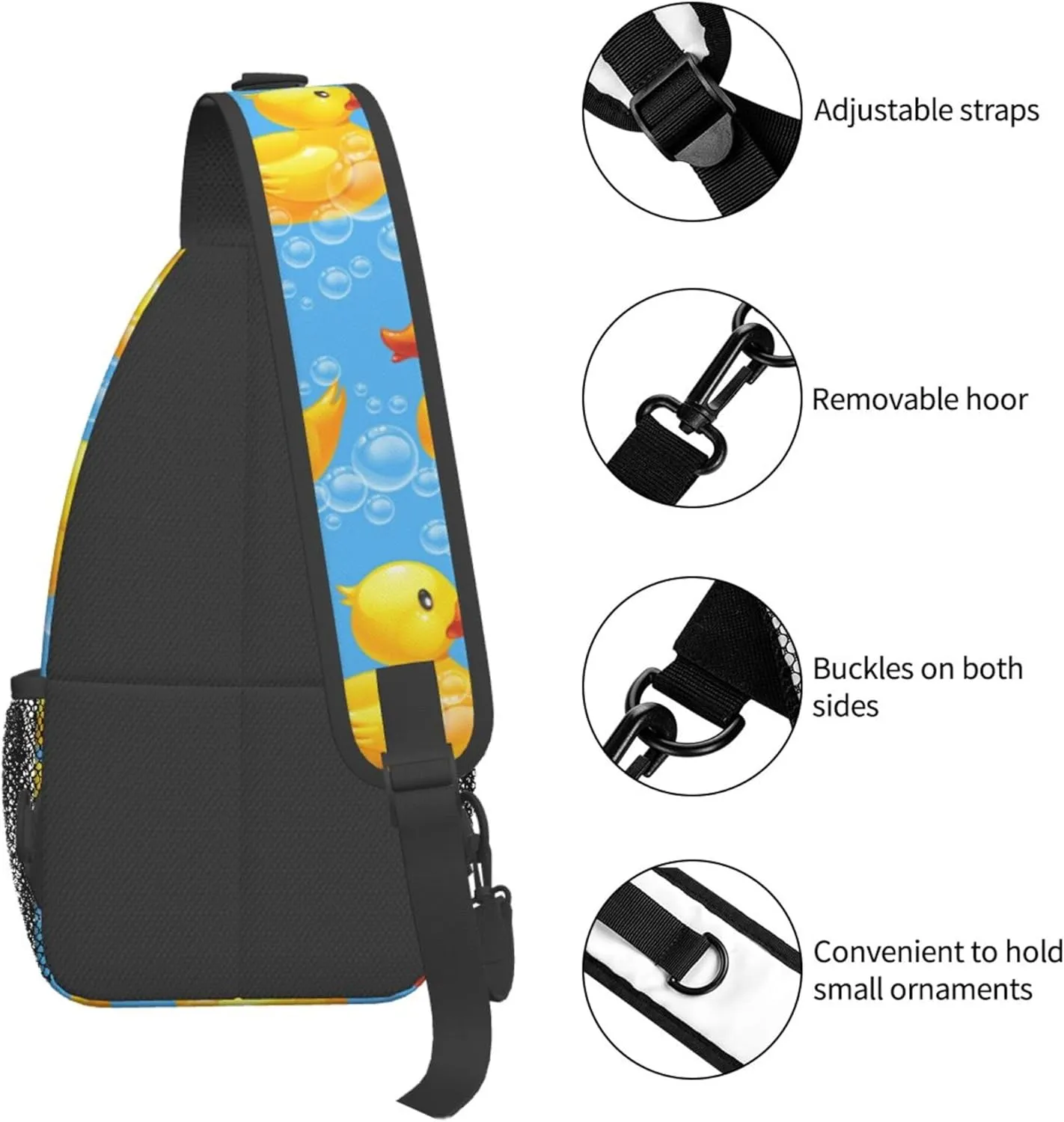 AMRANDOM Cute Funny Yellow Duck Rubber Ducky Sky Blue Sling Backpack Crossbody Shoulder Bag Travel Hiking Daypack Chest Bag