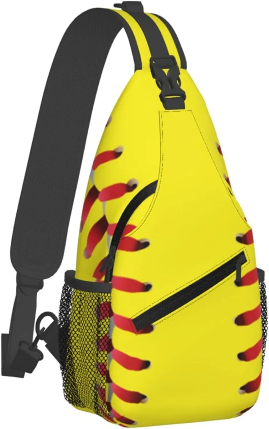 AMRANDOM Sling Bag for Men Women Crossbody Hiking Daypack Chest Bag Shoulder Backpack (red lines Yellow Softball)
