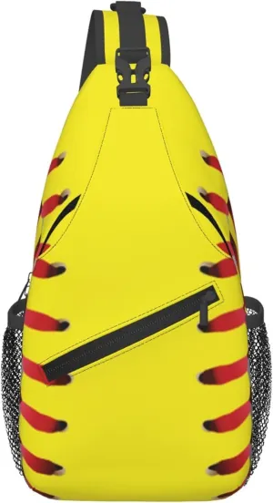 AMRANDOM Sling Bag for Men Women Crossbody Hiking Daypack Chest Bag Shoulder Backpack (red lines Yellow Softball)