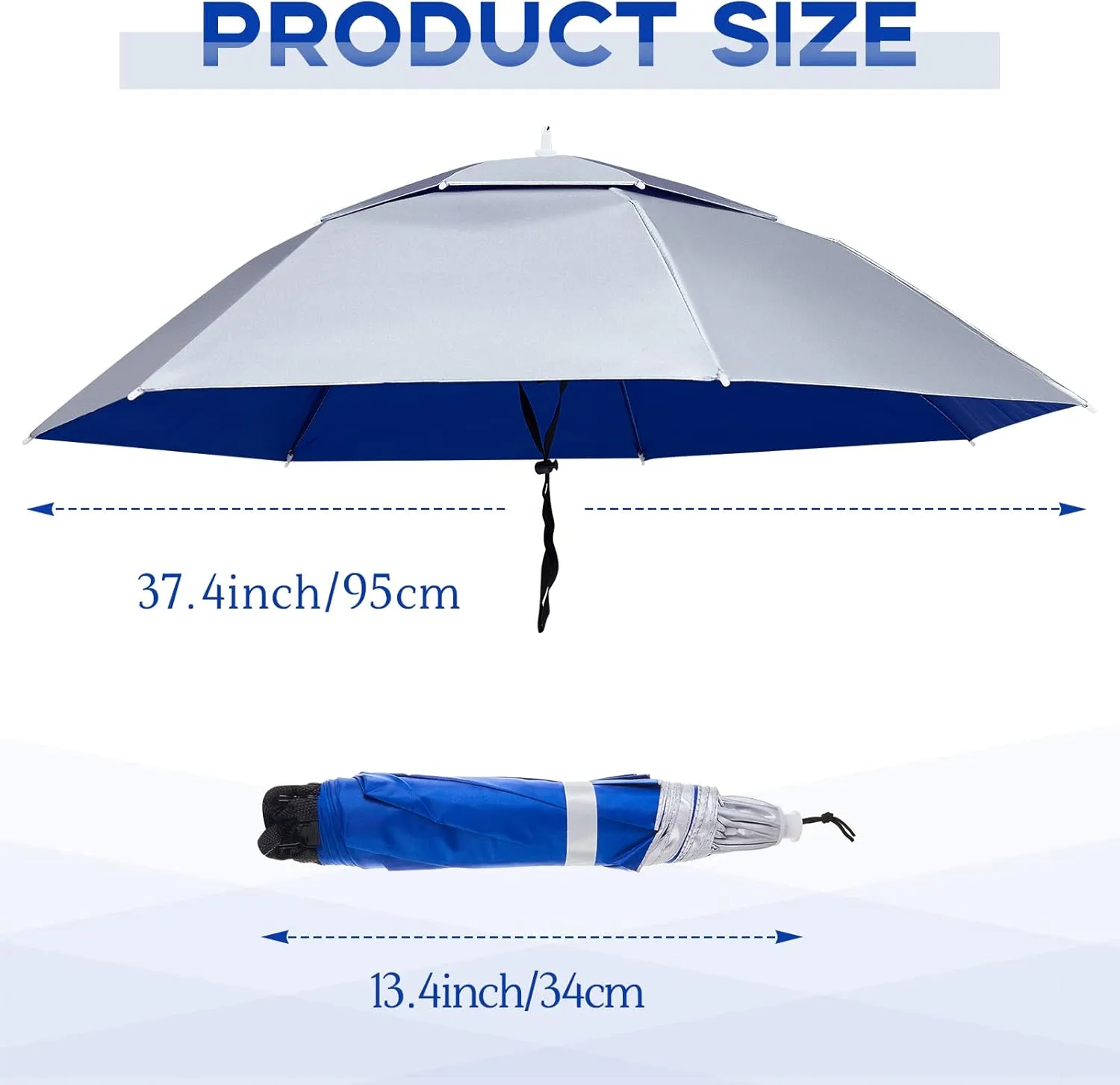 Amylove 2 Pcs 37'' Diameter Large Umbrella Hat for Adults Double Layer Folding Compact UV Rain Protection Umbrella Cap