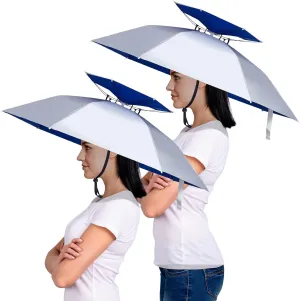 Amylove 2 Pcs 37'' Diameter Large Umbrella Hat for Adults Double Layer Folding Compact UV Rain Protection Umbrella Cap