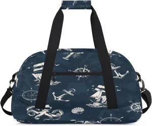 Anchor Sailboat Gym Duffel Bag for Men Women Vintage Pattern Sports Tote Bag with Adjustable Shoulder Strap for Dance Gymnastics Traveling Outdoor Camping Overnight Stay