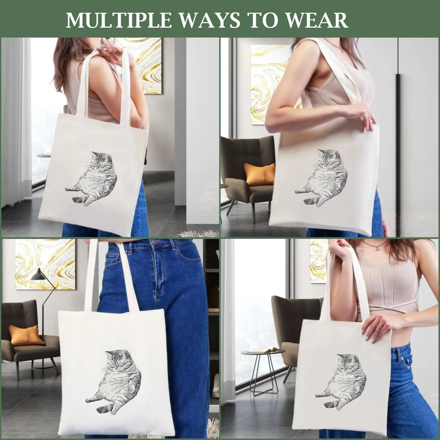 Andeiltech Canvas Aesthetic Tote Bag for Women with Inner Pocket Totes Shoulder Book Bag Shopping Reusable Grocery Bags
