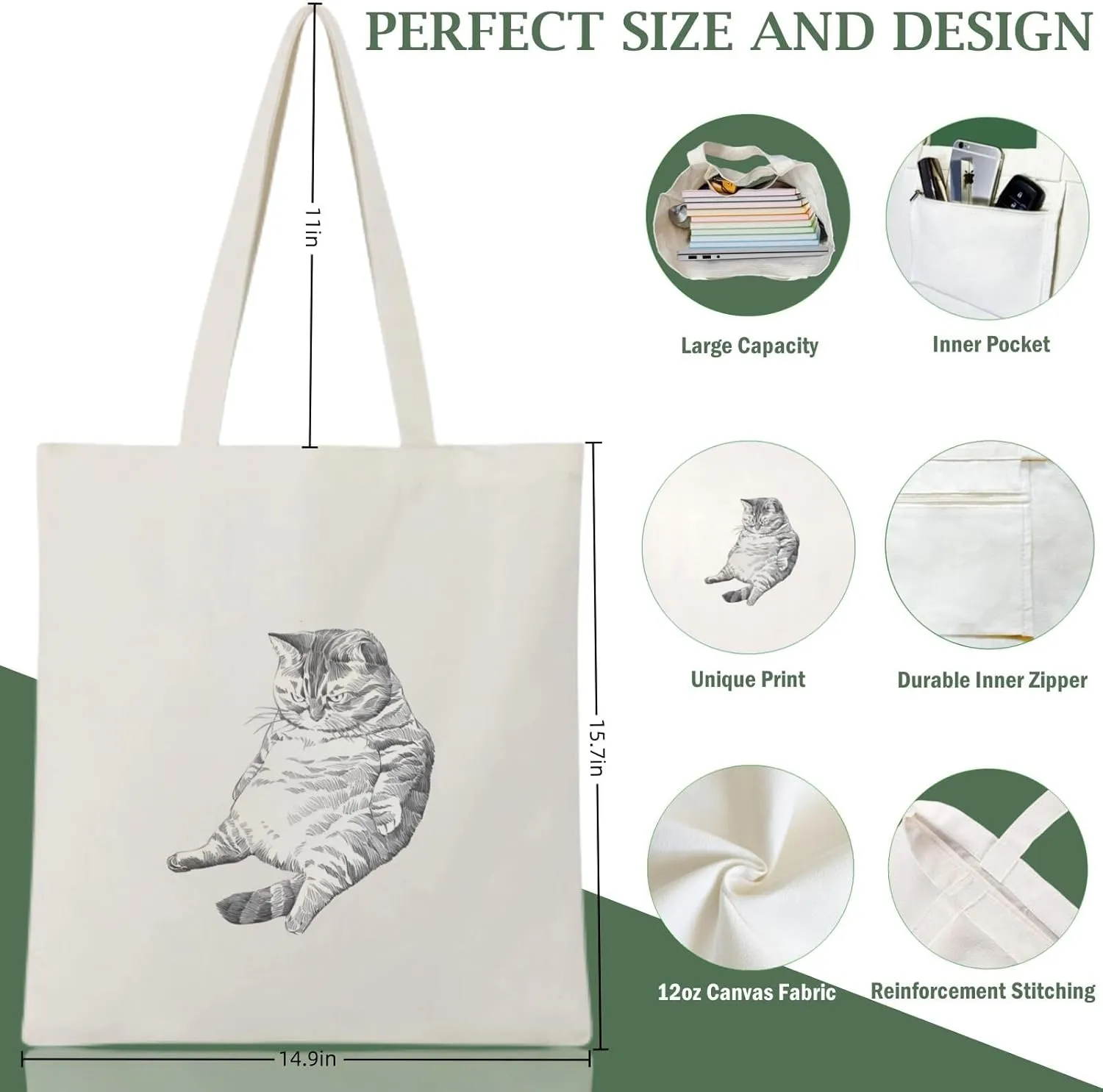 Andeiltech Canvas Aesthetic Tote Bag for Women with Inner Pocket Totes Shoulder Book Bag Shopping Reusable Grocery Bags