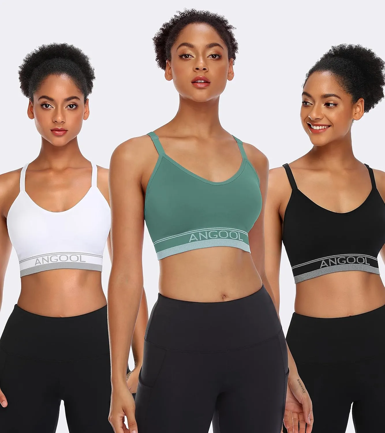 ANGOOL Strappy Sports Bra for Women, Longline Medium Support Yoga Bra Wirefree Padded Sports Bra with Adjustable Straps