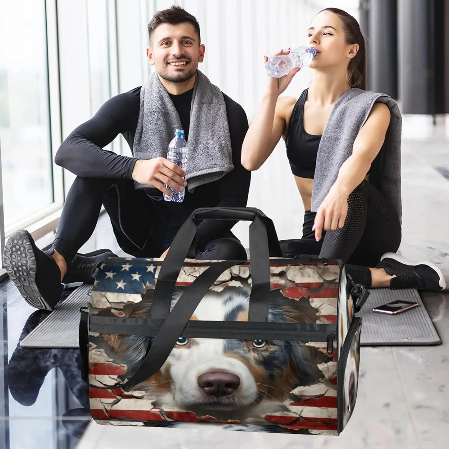 Animal 43L Gym Duffle Bag for men with Shoe Compartment, Dog Overnight Weekender Bag for Women with Shoulder Strap, Ideal for Travel, Gym, Sports