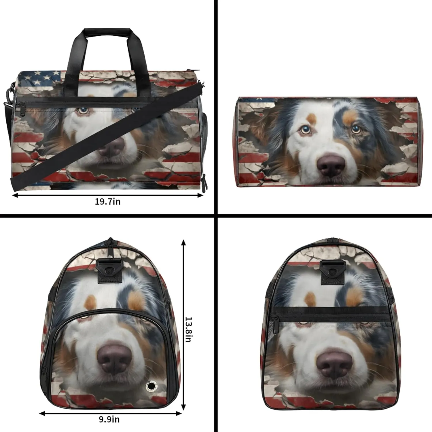 Animal 43L Gym Duffle Bag for men with Shoe Compartment, Dog Overnight Weekender Bag for Women with Shoulder Strap, Ideal for Travel, Gym, Sports
