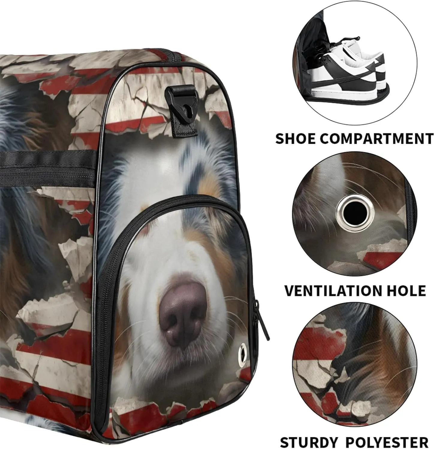 Animal 43L Gym Duffle Bag for men with Shoe Compartment, Dog Overnight Weekender Bag for Women with Shoulder Strap, Ideal for Travel, Gym, Sports
