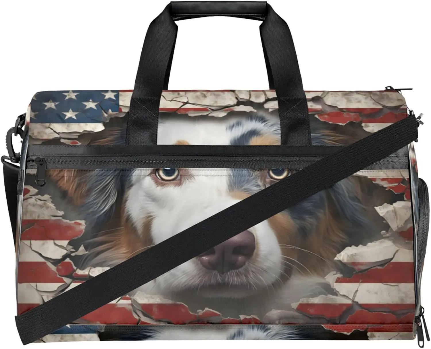 Animal 43L Gym Duffle Bag for men with Shoe Compartment, Dog Overnight Weekender Bag for Women with Shoulder Strap, Ideal for Travel, Gym, Sports
