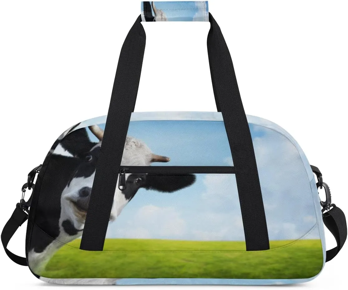 Animal Cow Gym Duffel Bag for Men Women Sky Lawn Sports Tote Bag with Adjustable Shoulder Strap for Dance Gymnastics Traveling Outdoor Camping Overnight Stay