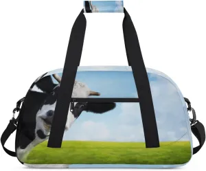 Animal Cow Gym Duffel Bag for Men Women Sky Lawn Sports Tote Bag with Adjustable Shoulder Strap for Dance Gymnastics Traveling Outdoor Camping Overnight Stay