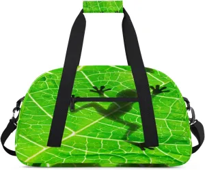 Animal Frog Gym Duffel Bag for Men Women Tree Leaf Sports Tote Bag with Adjustable Shoulder Strap for Dance Gymnastics Traveling Outdoor Camping Overnight Stay