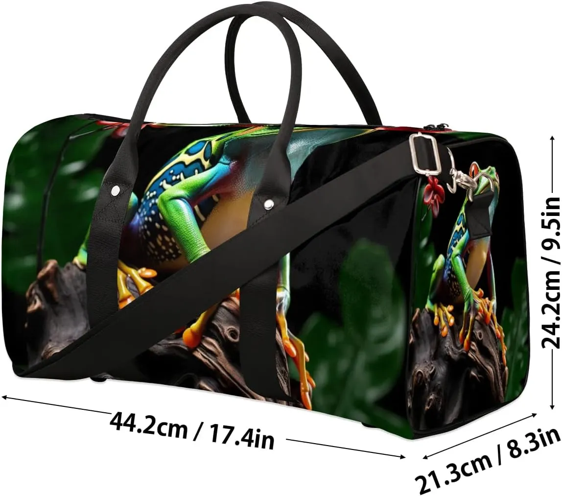 Animal Frog Travel Duffel Bag for Women Men Waterproof Foldable Overnight Weekender Bag Large Capacity Sports Gym Bag