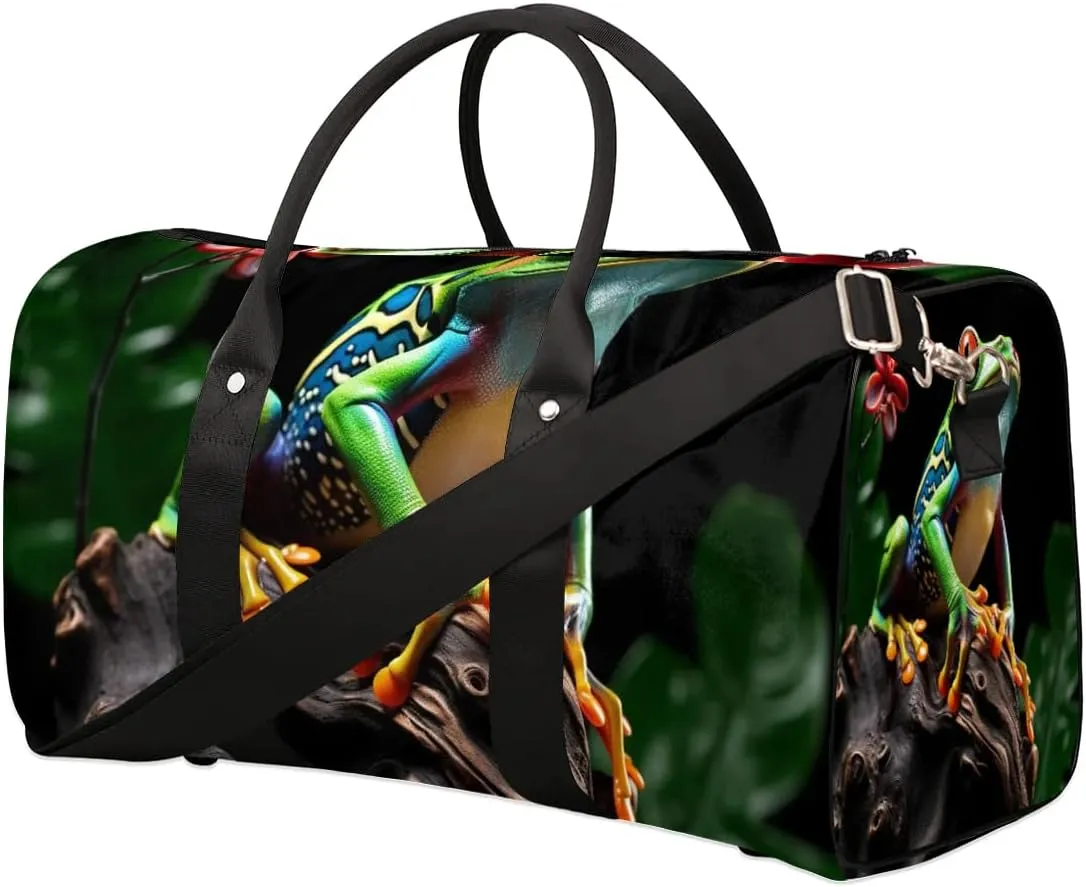 Animal Frog Travel Duffel Bag for Women Men Waterproof Foldable Overnight Weekender Bag Large Capacity Sports Gym Bag