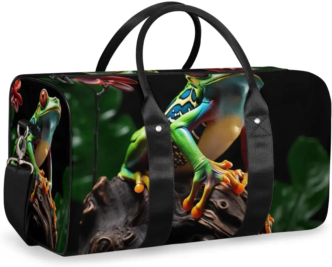 Animal Frog Travel Duffel Bag for Women Men Waterproof Foldable Overnight Weekender Bag Large Capacity Sports Gym Bag