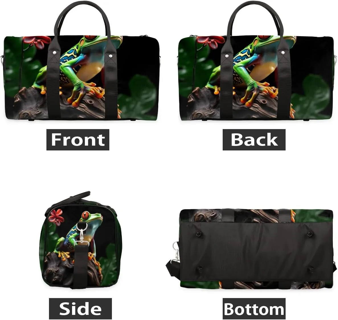 Animal Frog Travel Duffel Bag for Women Men Waterproof Foldable Overnight Weekender Bag Large Capacity Sports Gym Bag